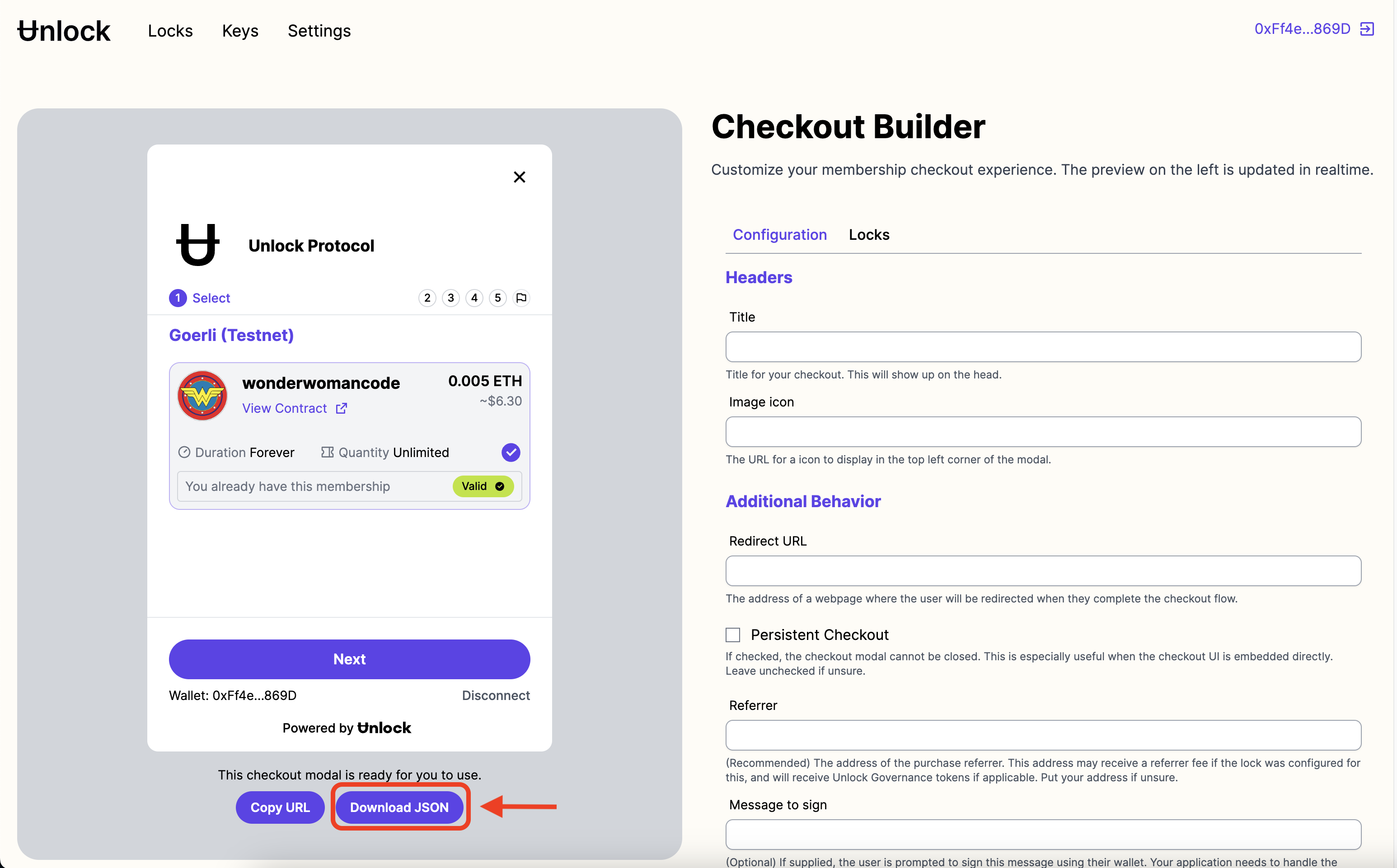 unlock dashboard checkout builder